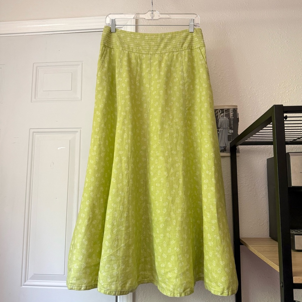 LAURA ASHLEY green floral ditsy prairie‎ cottage vintage full a line midi skirt